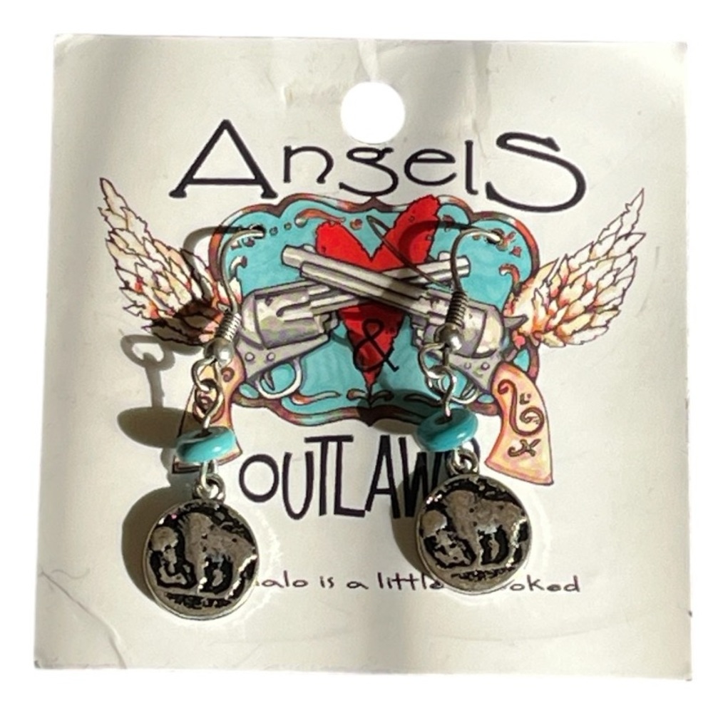 •Buffalo Silver & Turquoise Dangle Earrings•